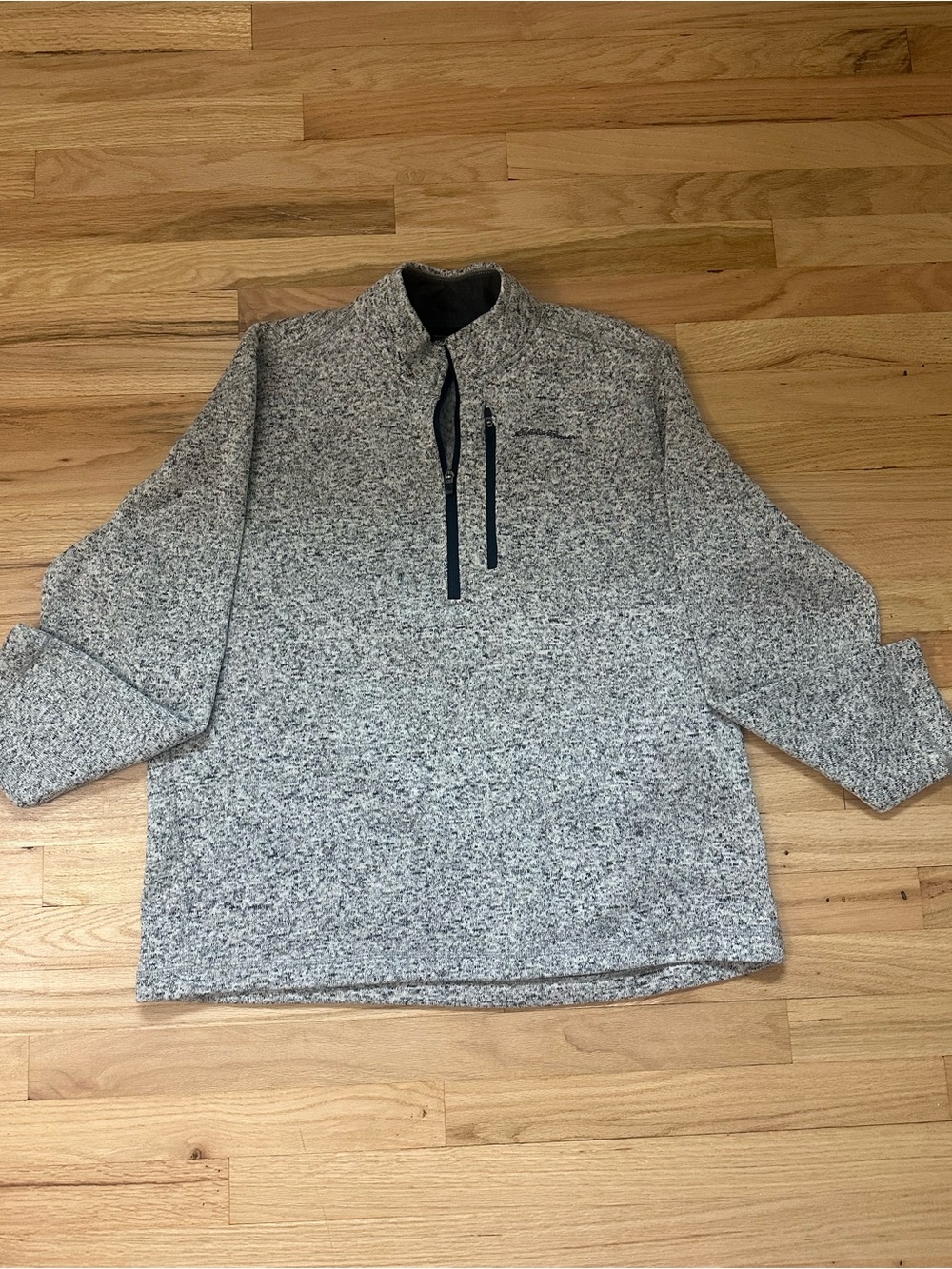 Eddie Bauer Heather Gray Quarter-Zip Pullover with Navy Detailing